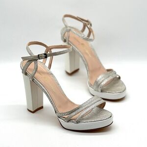 Michele Lopriore Platform Sandals Women 38.5 Silver Metallic Ankle Strap Block